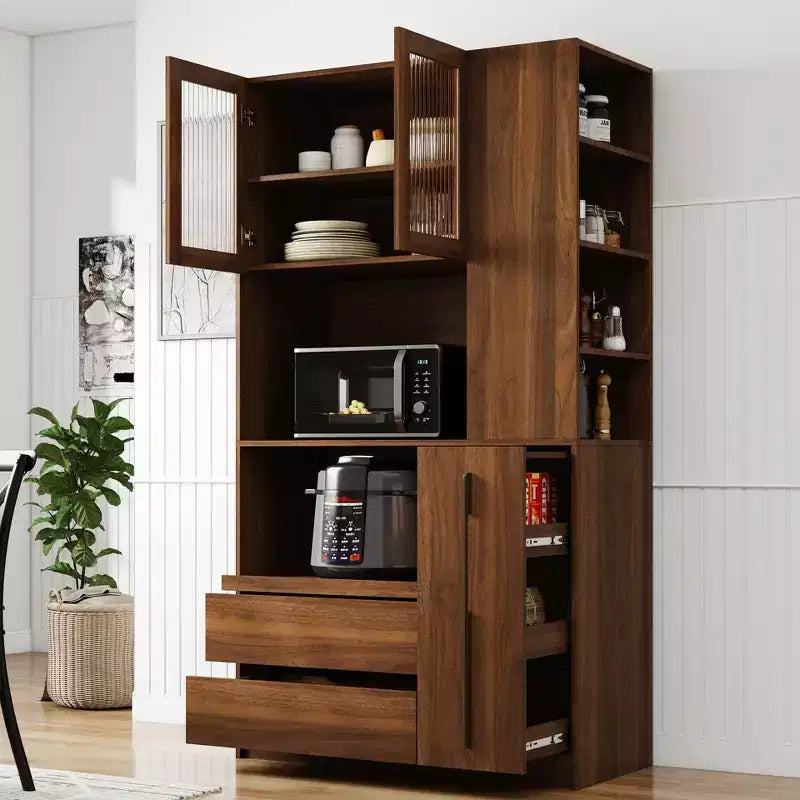 Armoire de cuisine autoportante moderne de 180 cm de haut avec tiroir et étagères réglables