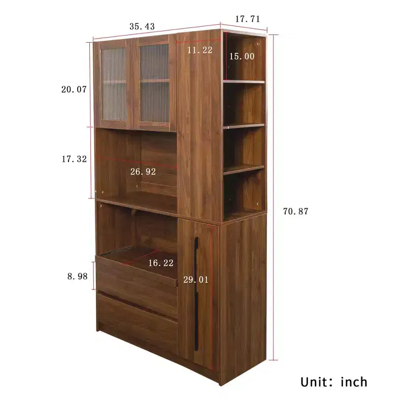 Armoire de cuisine autoportante moderne de 180 cm de haut avec tiroir et étagères réglables