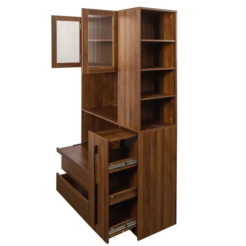 Armoire de cuisine autoportante moderne de 180 cm de haut avec tiroir et étagères réglables