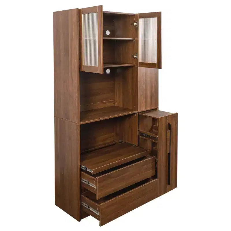 Armoire de cuisine autoportante moderne de 180 cm de haut avec tiroir et étagères réglables