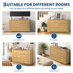 Commode en bois à 6 tiroirs avec 2 portes coulissantes à profil incurvé, Commode cannelée de 60 pouces de style Mid-Century pour entrée, chêne