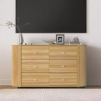 Commode en bois à 6 tiroirs avec 2 portes coulissantes à profil incurvé, Commode cannelée de 60 pouces de style Mid-Century pour entrée, chêne