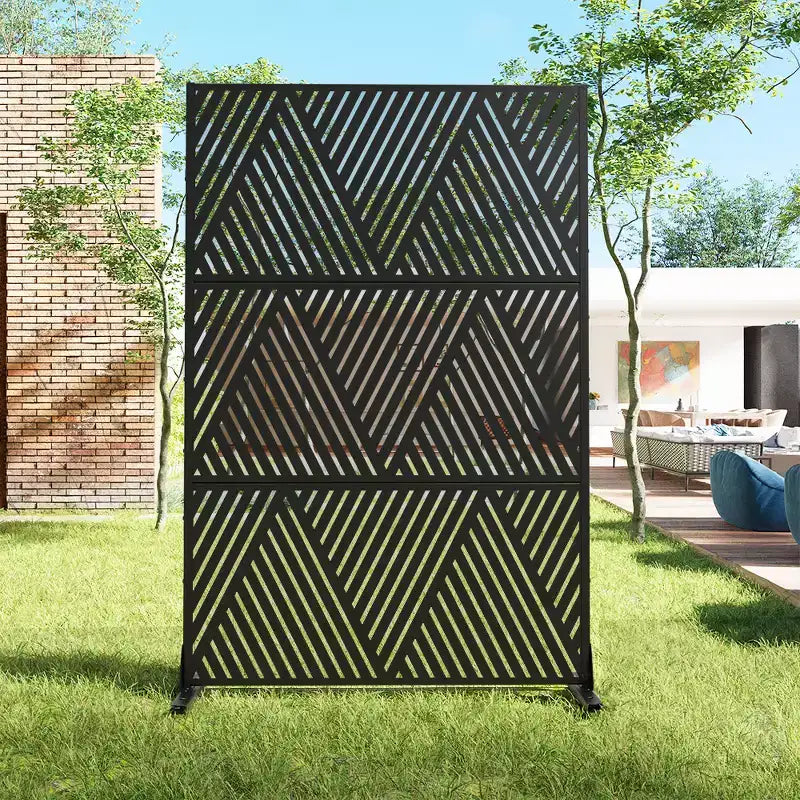 72 H47W Dovelina Black Privacy Screen Decorative Garden Fence with Triangle Pattern