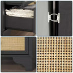 Commode à 7 tiroirs pour chambre à coucher, commode large en rotin naturel de 120 cm, organisateur de rangement de vêtements en bois de style bohème, meuble TV