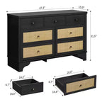 Commode à 7 tiroirs pour chambre à coucher, commode large en rotin naturel de 120 cm, organisateur de rangement de vêtements en bois de style bohème, meuble TV