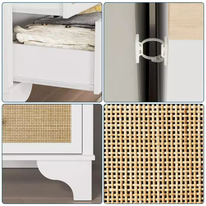 Commode à 7 tiroirs pour chambre à coucher, commode large en rotin naturel de 120 cm, organisateur de rangement de vêtements en bois de style bohème, meuble TV