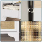Commode à 7 tiroirs pour chambre à coucher, commode large en rotin naturel de 120 cm, organisateur de rangement de vêtements en bois de style bohème, meuble TV