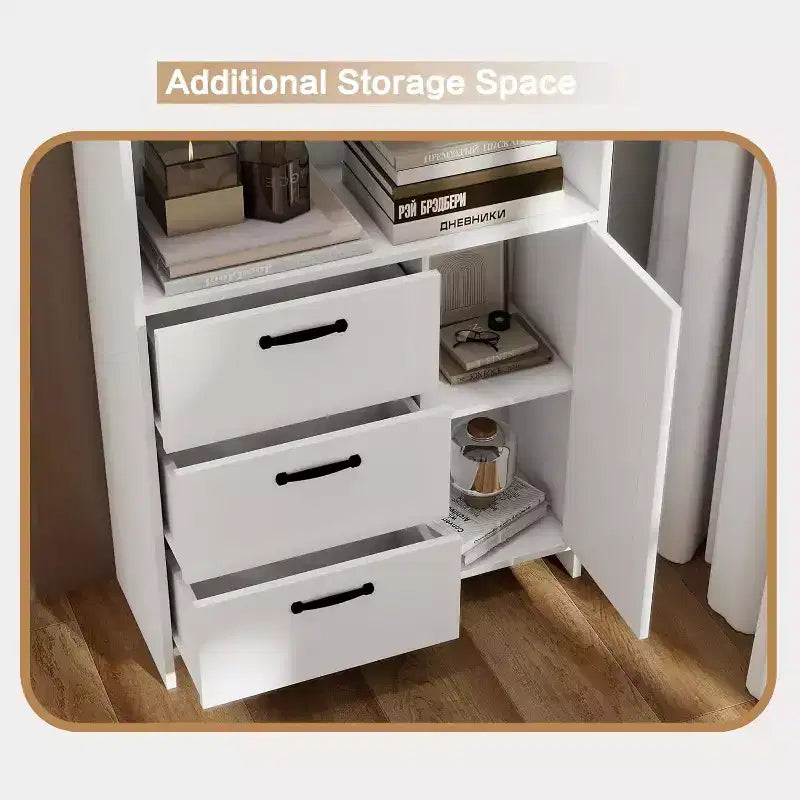 Bibliothèque à 6 niveaux, bibliothèque de 180 cm de haut avec 3 étagères, meuble de rangement avec portes et 3 tiroirs pour bureau à domicile, salon, chambre à coucher