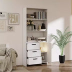 Bibliothèque à 6 niveaux, bibliothèque de 180 cm de haut avec 3 étagères, meuble de rangement avec portes et 3 tiroirs pour bureau à domicile, salon, chambre à coucher