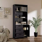 Bibliothèque à 6 niveaux, bibliothèque de 180 cm de haut avec 3 étagères, meuble de rangement avec portes et 3 tiroirs pour bureau à domicile, salon, chambre à coucher