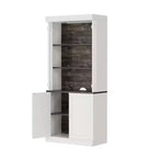 Bibliothèque haute de rangement avec 5 étagères ouvertes, design à colonnes romaines et 4 lumières réglables, meuble de rangement et d'exposition blanc et noir grain de bois