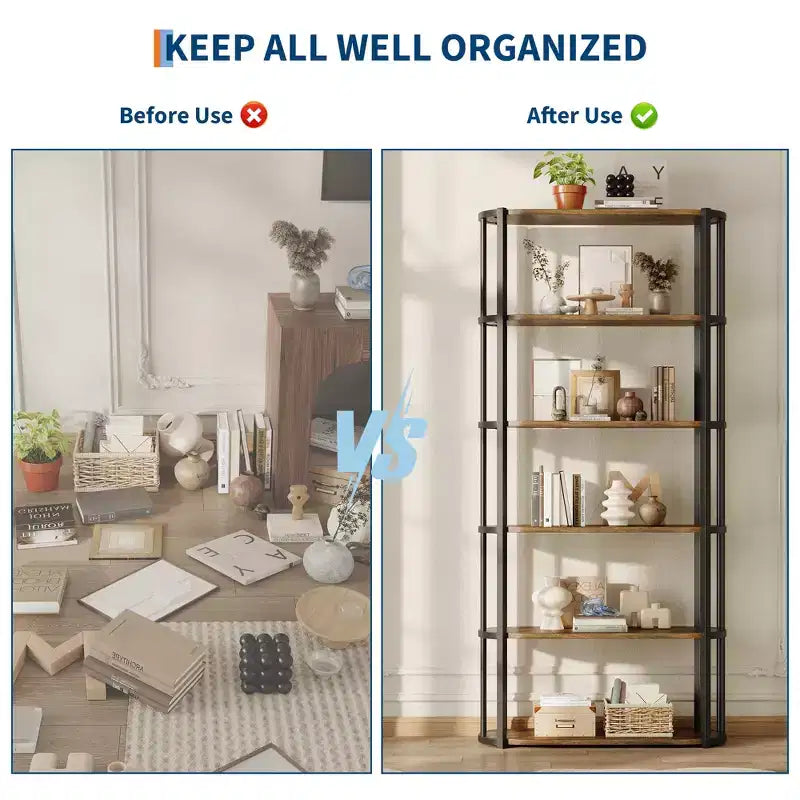 Étagère, bibliothèque à 6 niveaux, étagère d'angle de rangement de style industriel, autoportante, adaptée pour la chambre à coucher, le bureau à domicile, la cuisine, le salon