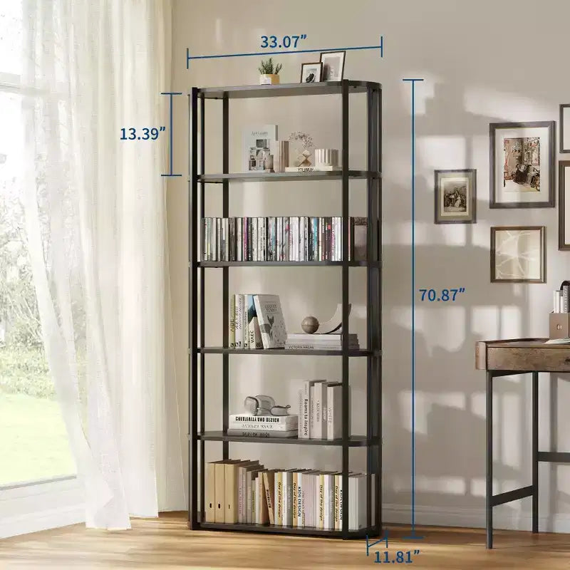 Étagère, bibliothèque à 6 niveaux, étagère d'angle de rangement de style industriel, autoportante, adaptée pour la chambre à coucher, le bureau à domicile, la cuisine, le salon