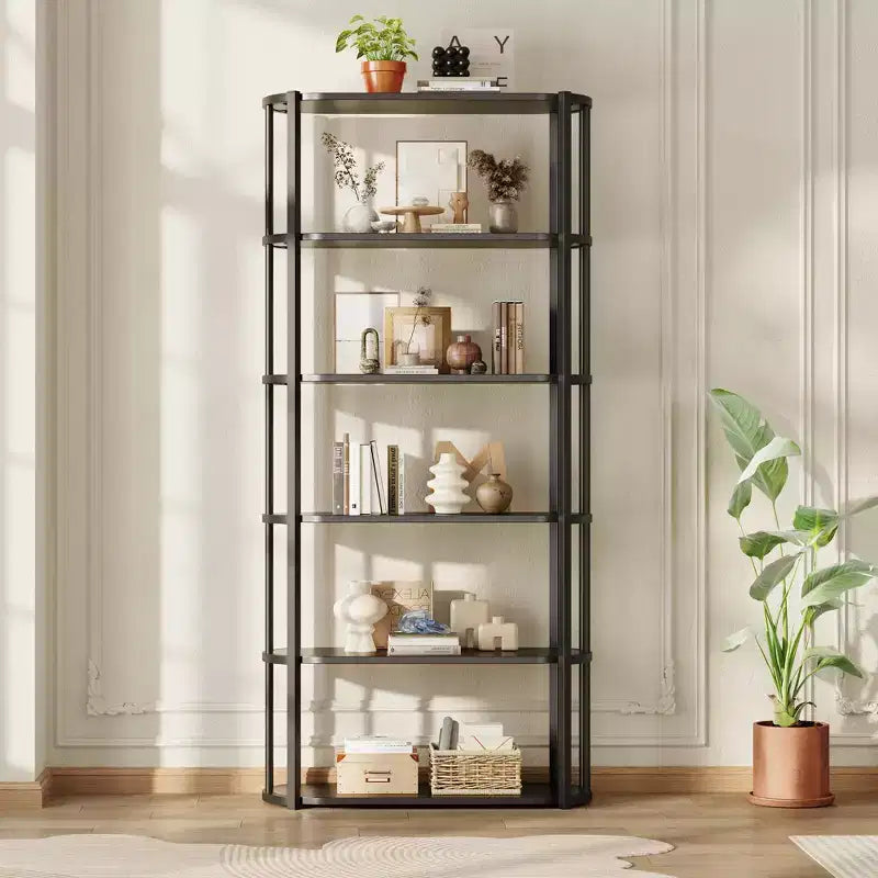 Étagère, bibliothèque à 6 niveaux, étagère d'angle de rangement de style industriel, autoportante, adaptée pour la chambre à coucher, le bureau à domicile, la cuisine, le salon