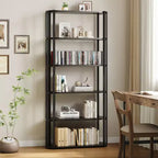 Bookshelf, 6-layer bookcase, industrial style corner storage shelf, freestanding, suitable for bedroom, home office, kitchen, living room