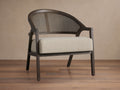 Fauteuil de salon en chêne et rotin avec tissu de performance anti-taches