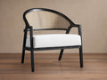 Fauteuil de salon en chêne et rotin avec tissu de performance blanc