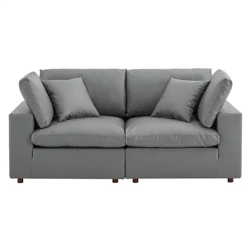 Causeuse en similicuir surdimensionnée, garnie de duvet, gris