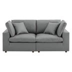 Causeuse en similicuir surdimensionnée, garnie de duvet, gris