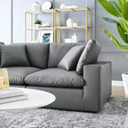 Causeuse en similicuir surdimensionnée, garnie de duvet, gris