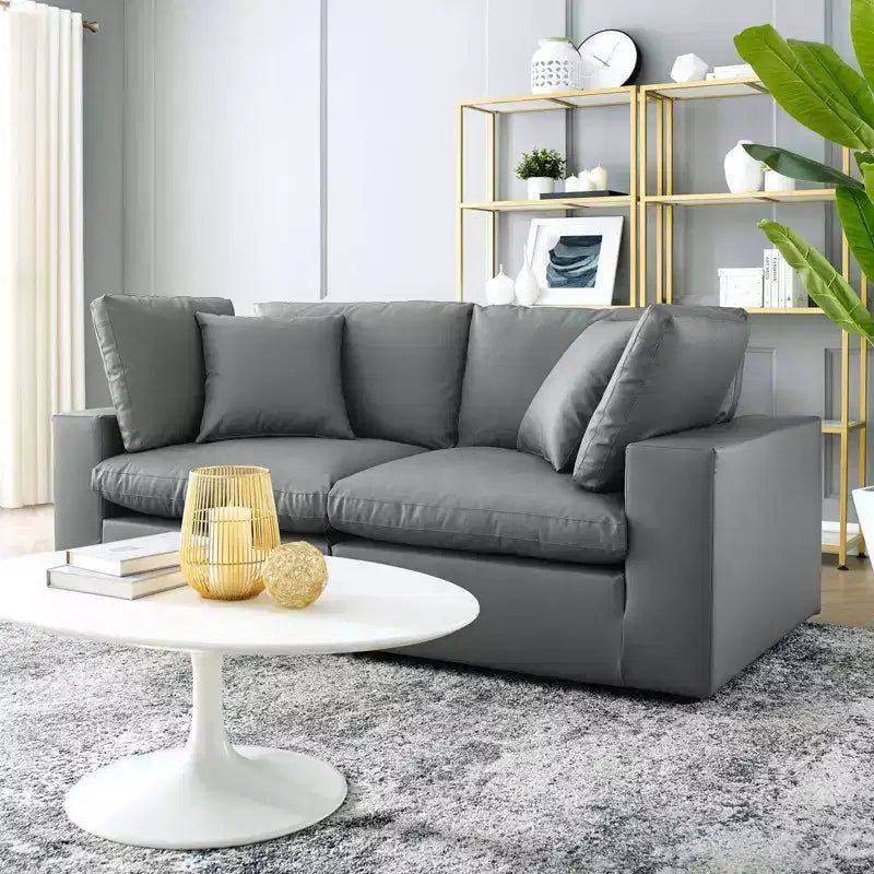 Causeuse en similicuir surdimensionnée, garnie de duvet, gris