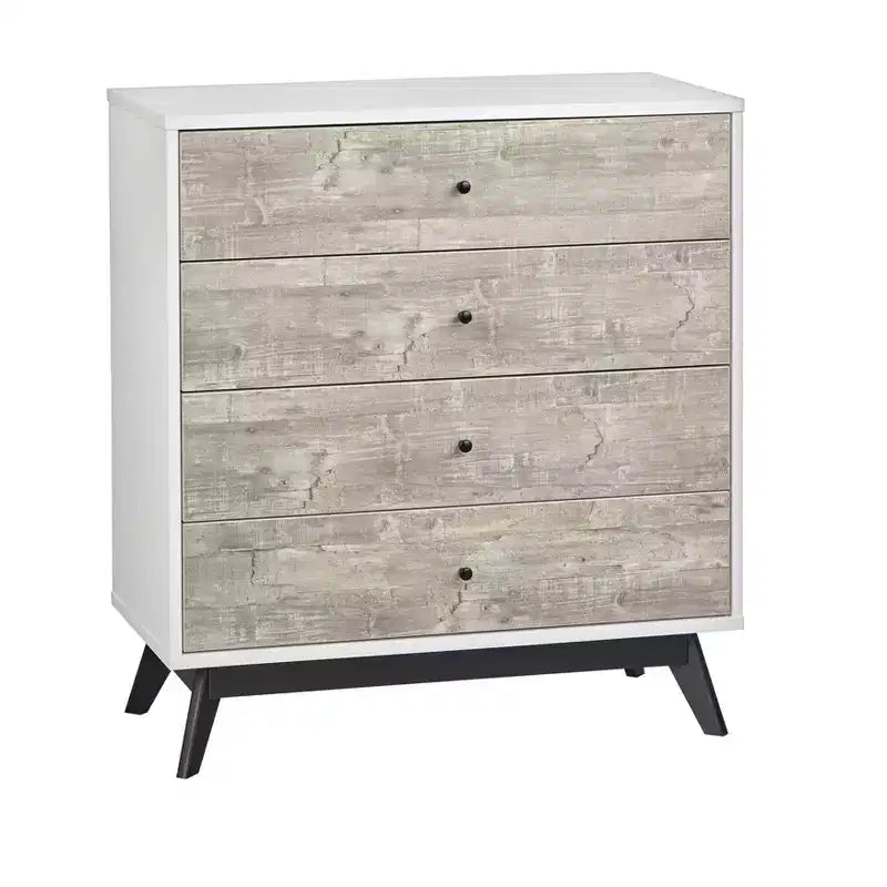 Commode 4 tiroirs Blanc/Gris vieilli : Rangement vertical compact