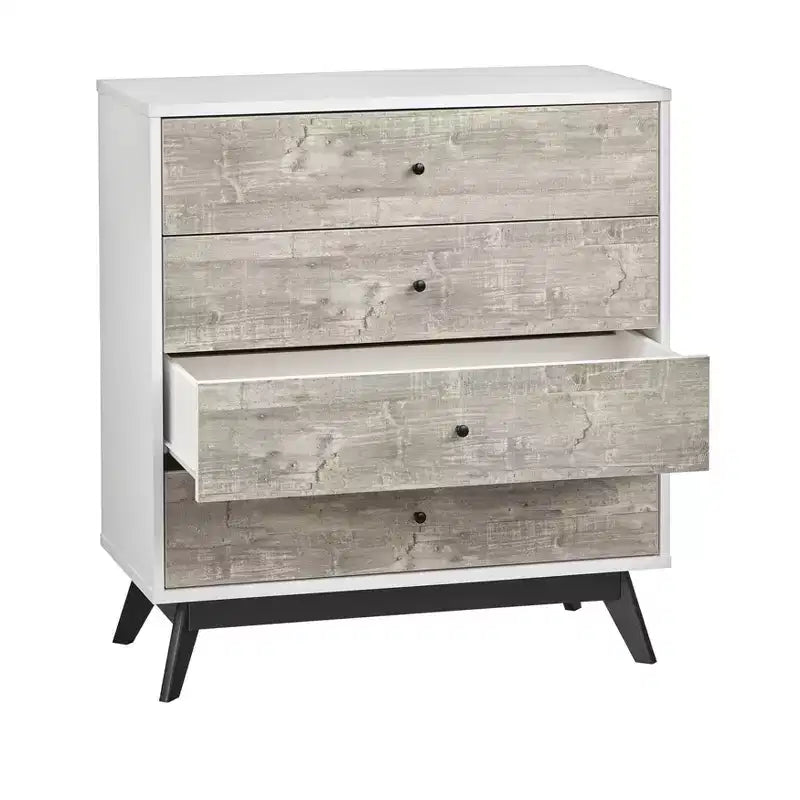 Commode 4 tiroirs Blanc/Gris vieilli : Rangement vertical compact