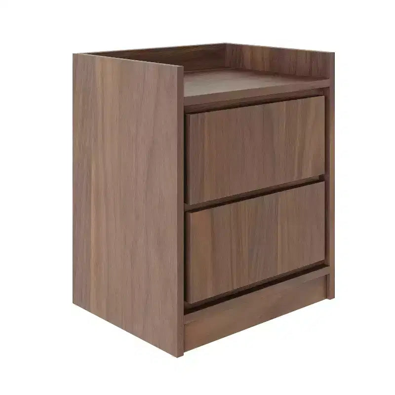 Table de chevet à porte battante Noyer, Solution de rangement moderne, Accès par pression, Idéale pour lits plateforme