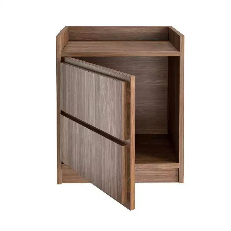 Table de chevet à porte battante Noyer, Solution de rangement moderne, Accès par pression, Idéale pour lits plateforme