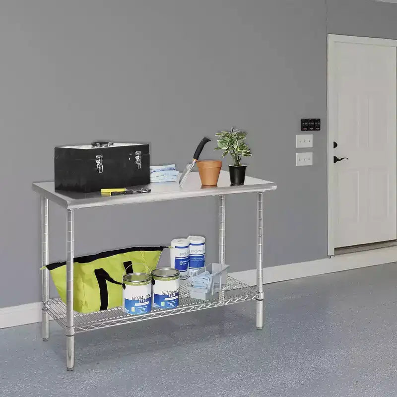 Table de travail en acier inoxydable de qualité commerciale NSF, hauteur 35,5", chariot de cuisine avec rangement