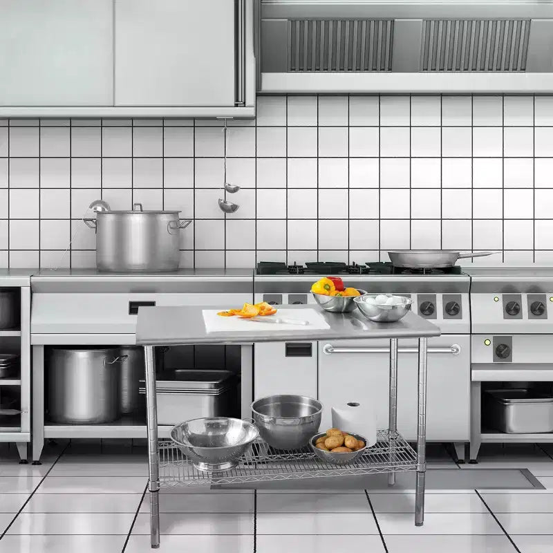 Table de travail en acier inoxydable de qualité commerciale NSF, hauteur 35,5", chariot de cuisine avec rangement