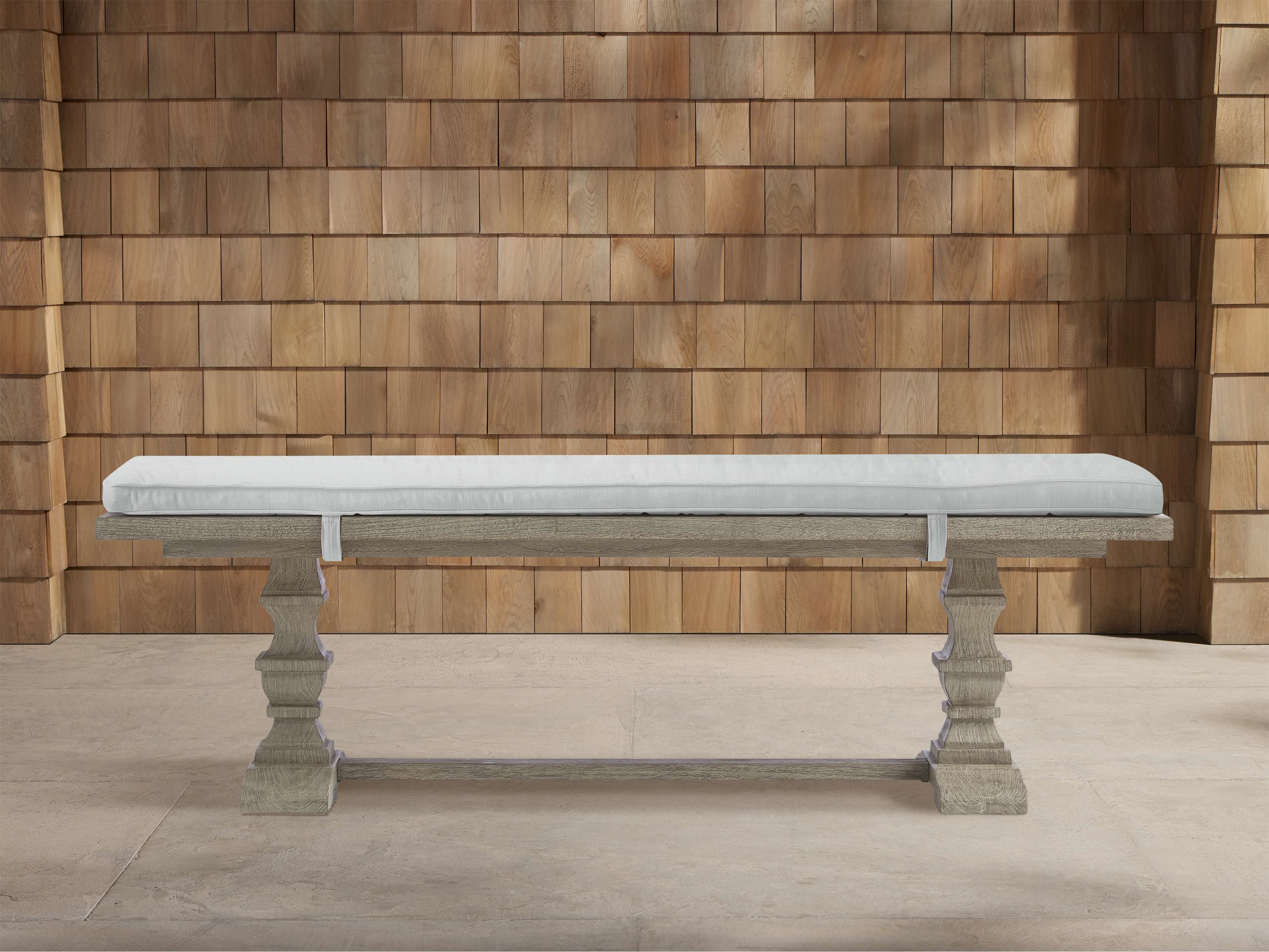 Banc de salle à manger d'extérieur en teck de 66 po avec coussin – Zinc maritime