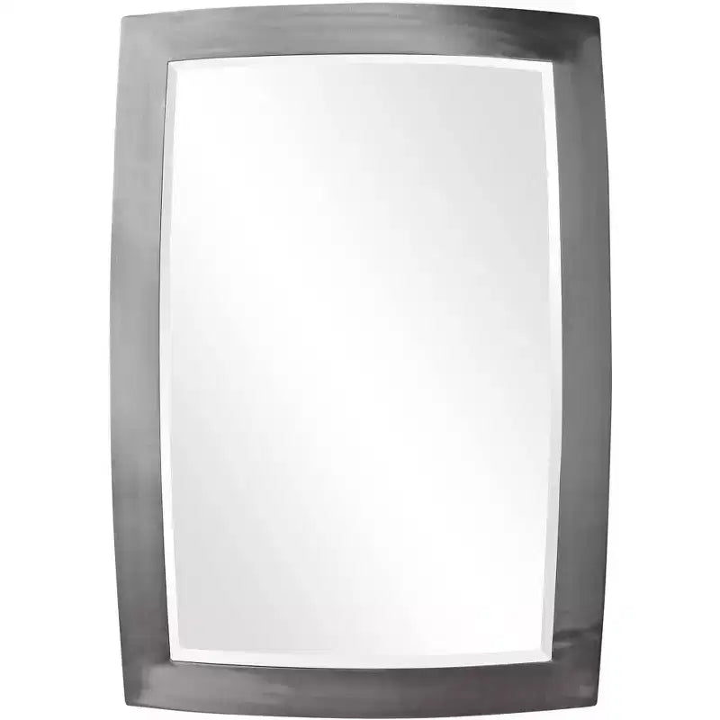 Uttermost Rectangular Vanity Decorative Wall Mirror Modern Beveled Silver Brushed Nickel Iron Frame 24 Wide for Bathroom Bedroom