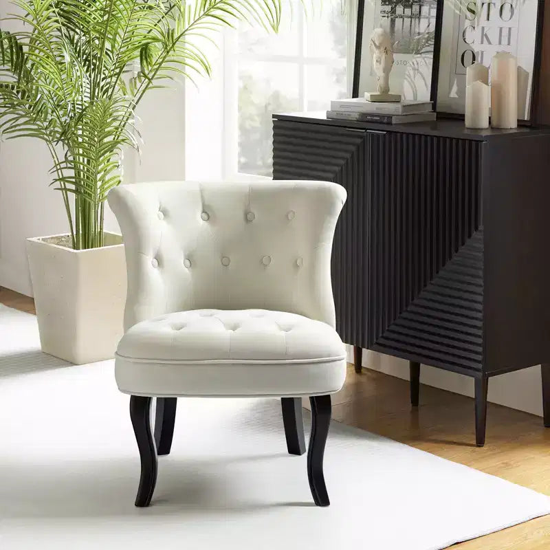 Chaise d'appoint à oreilles traditionnelle en velours capitonnée