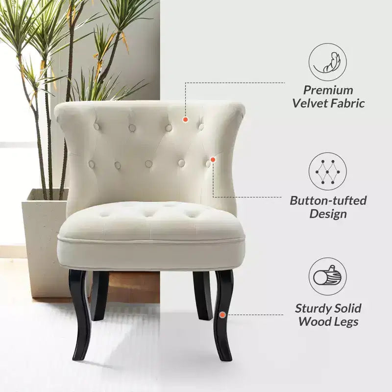 Chaise d'appoint à oreilles traditionnelle en velours capitonnée