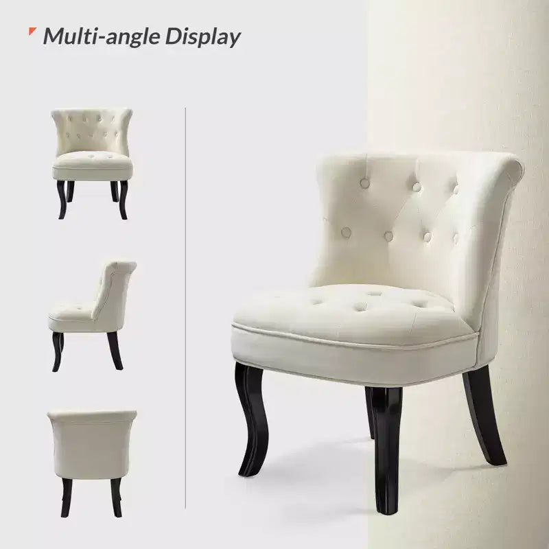 Chaise d'appoint à oreilles traditionnelle en velours capitonnée