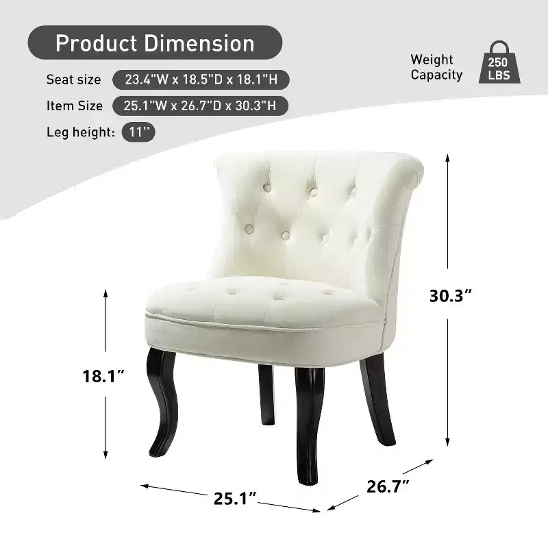 Chaise d'appoint à oreilles traditionnelle en velours capitonnée