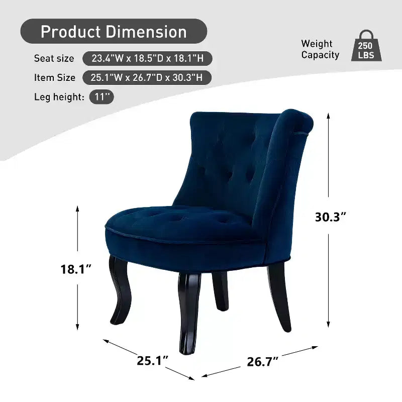 Chaise d'appoint à oreilles traditionnelle en velours capitonnée