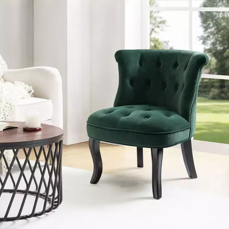 Chaise d'appoint à oreilles traditionnelle en velours capitonnée