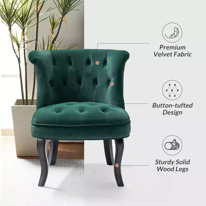 Chaise d'appoint à oreilles traditionnelle en velours capitonnée