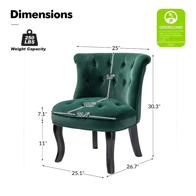 Chaise d'appoint à oreilles traditionnelle en velours capitonnée