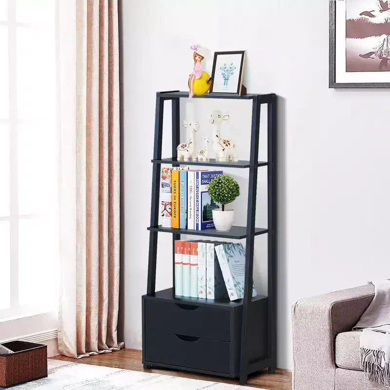 Étagère bibliothèque à 4 niveaux avec 2 tiroirs