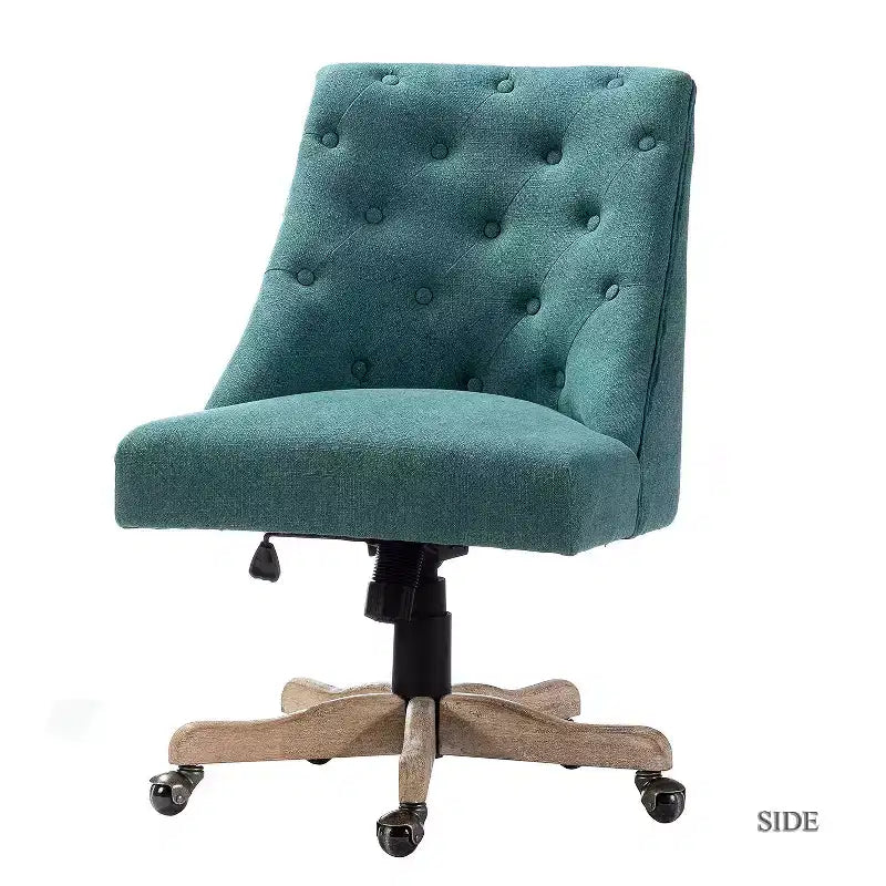 Estelle Velvet Task Chair Upholster Office Chair with Button Tufted and Solid Wood Base Swivel Home Desk Chair | Karat Home