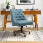 Chaise de bureau en velours avec dossier capitonné et piètement en bois massif, pivotante et réglable en hauteur
