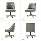 Chaise de bureau en velours avec dossier capitonné et piètement en bois massif, pivotante et réglable en hauteur