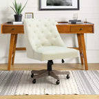 Chaise de bureau en velours avec dossier capitonné et piètement en bois massif, pivotante et réglable en hauteur
