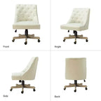Chaise de bureau en velours avec dossier capitonné et piètement en bois massif, pivotante et réglable en hauteur