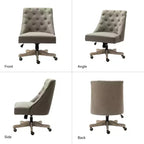 Chaise de bureau en velours avec dossier capitonné et piètement en bois massif, pivotante et réglable en hauteur