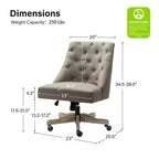 Chaise de bureau en velours avec dossier capitonné et piètement en bois massif, pivotante et réglable en hauteur