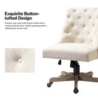 Chaise de bureau en velours avec dossier capitonné et piètement en bois massif, pivotante et réglable en hauteur
